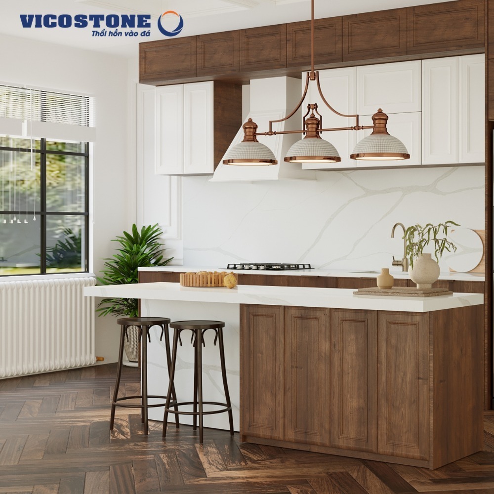 Đá trắng Vicostone khi thi công các căn bếp nhỏ