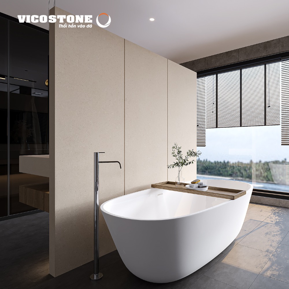 Đá Vicostone BQ3603 tại Vicostone Ninh Bình ứng dụng làm vách phòng tắm