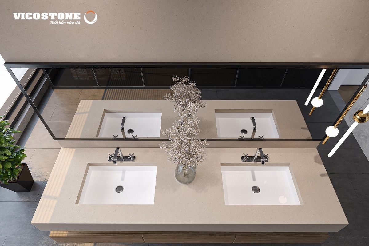 Đá Vicostone BQ3603 tại Vicostone Ninh Bình ứng dụng làm Lavabo