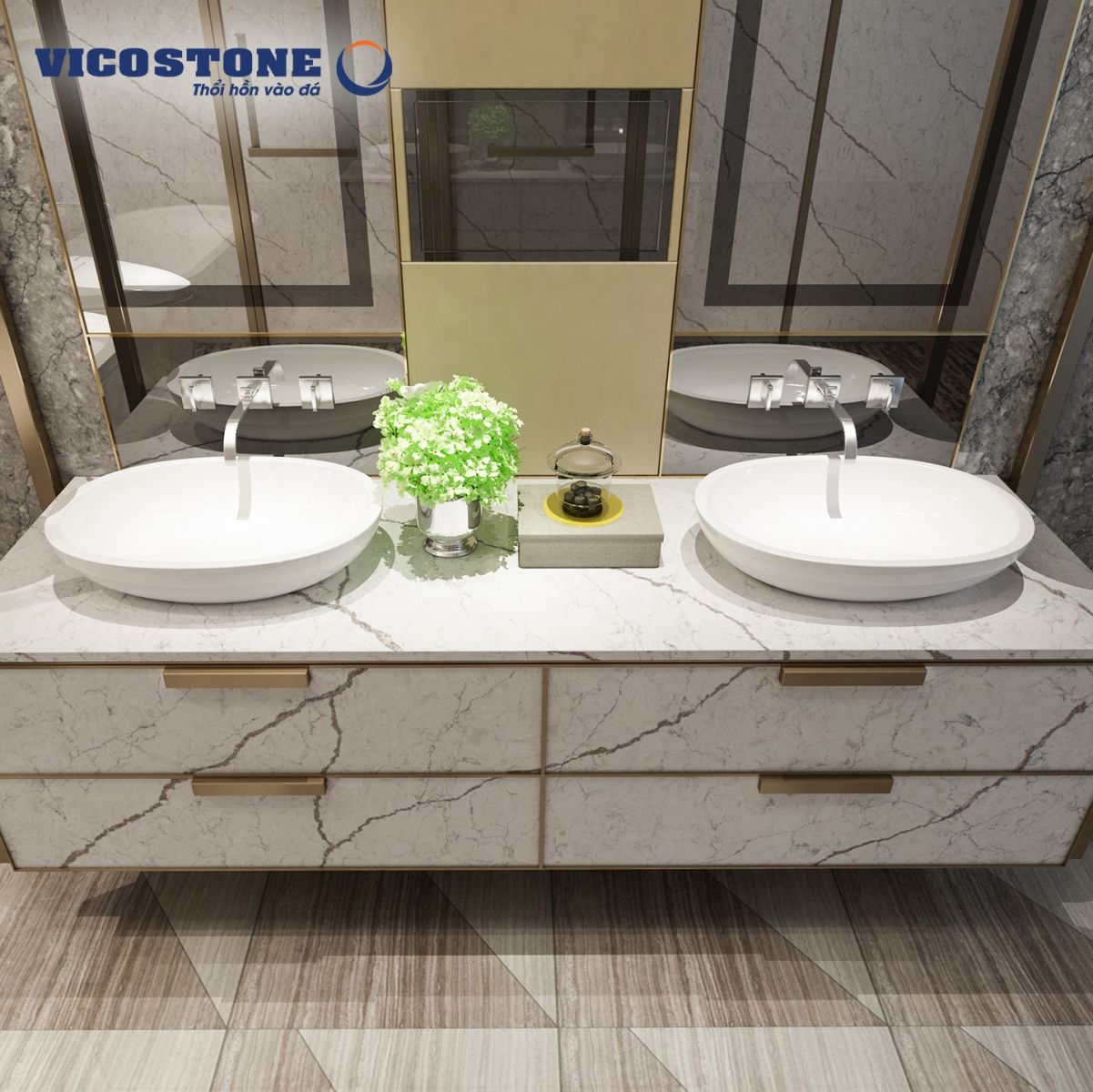 Đá Vicostone Ninh Bình có độ chống thấm cao được ứng dụng làm lavabo