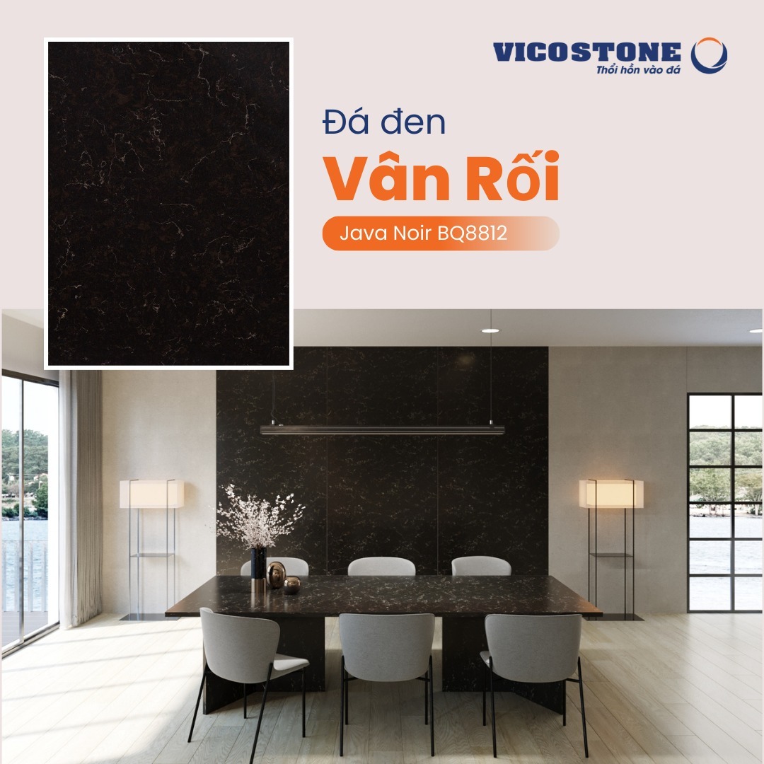 Mầu đá đen Vicostone hiệu ứng vân rối tinh tế