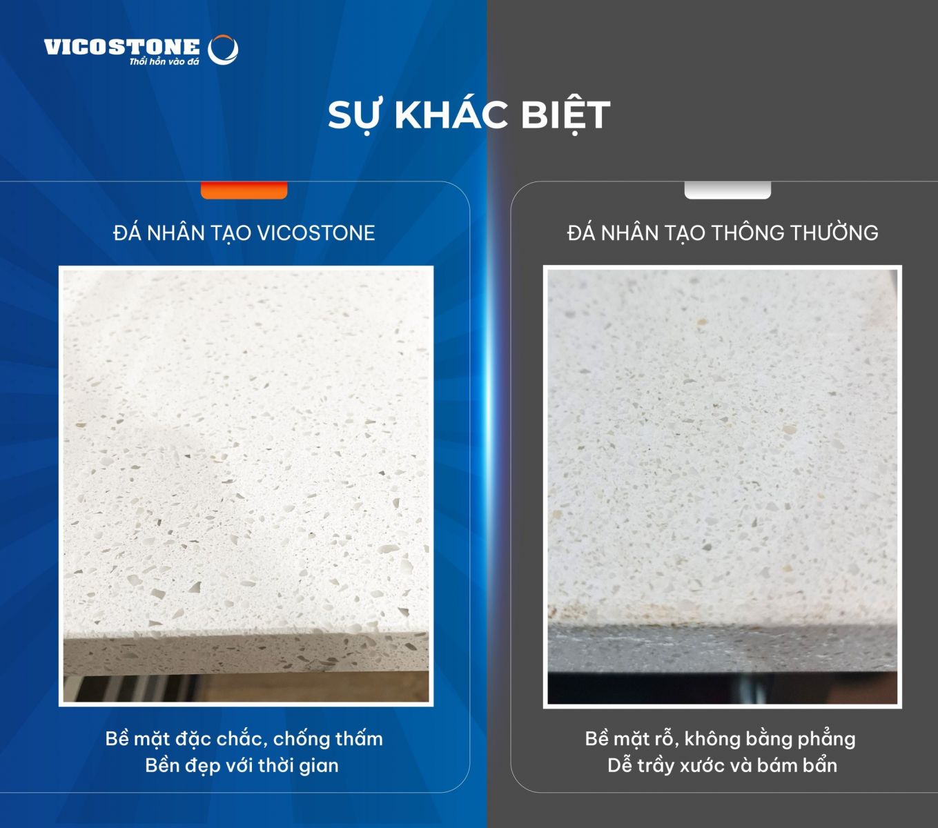 So sánh ưu điểm của đá Vicostone với đá thường