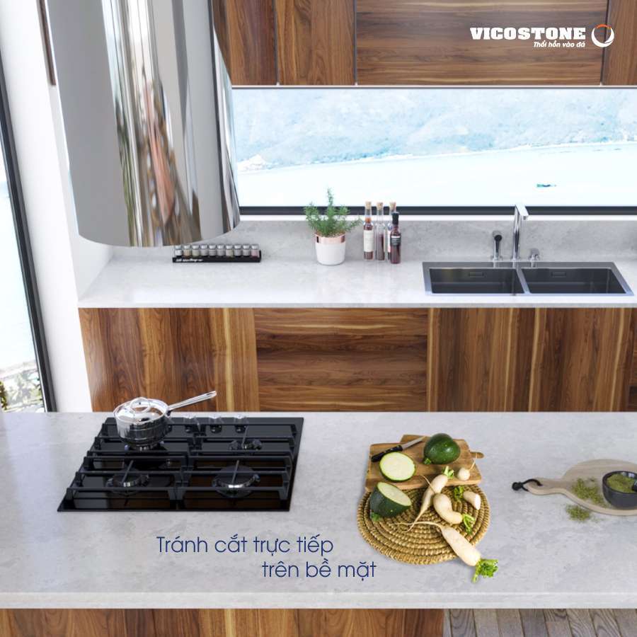 Không cắt thái trực tiếp trên bề mặt đá Vicostone